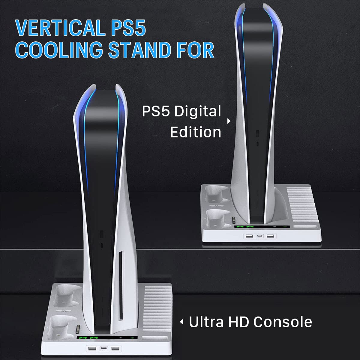 Geliebt Lynn PS5 Cooling Stand with Fast PS5 Controller Charger, White