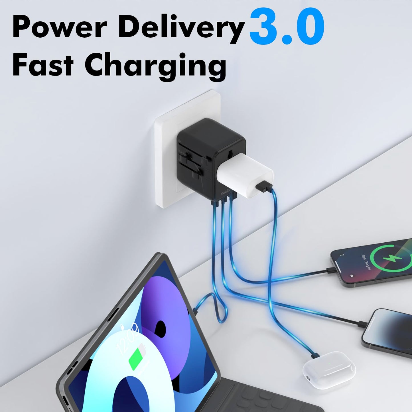 TRAVEL DEPOT Universal Travel Adapter w/USB Ports, GaN All in One Worldwide Plug Adapter, International Power Converter for All Devices, Wall Charger