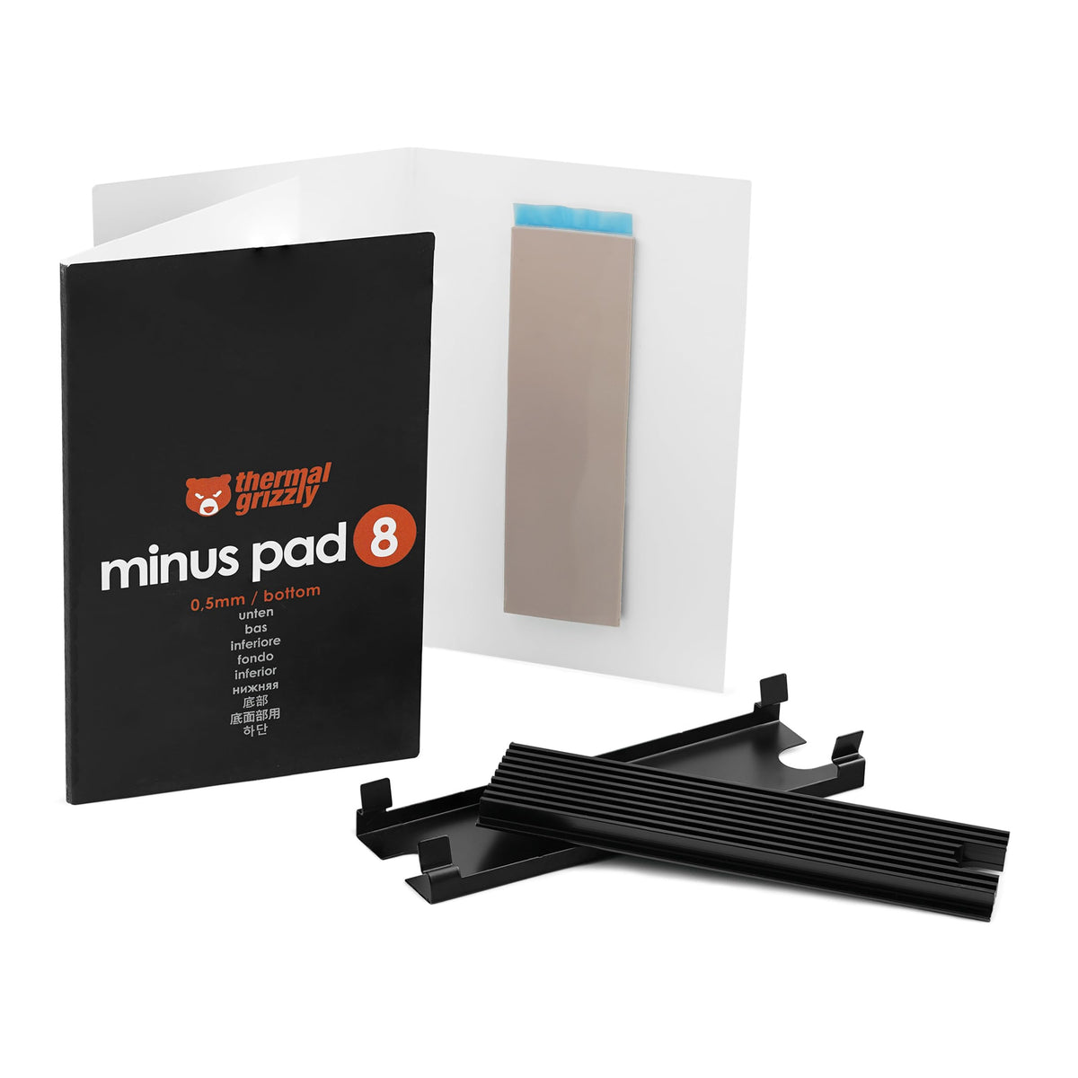 Thermal Grizzly NVMe M.2 SSD Cooler - Including 2X Matching Minus Pad 8 Thermal Pads - Compatible with Various Manufacturers Like Samsung, Kingston