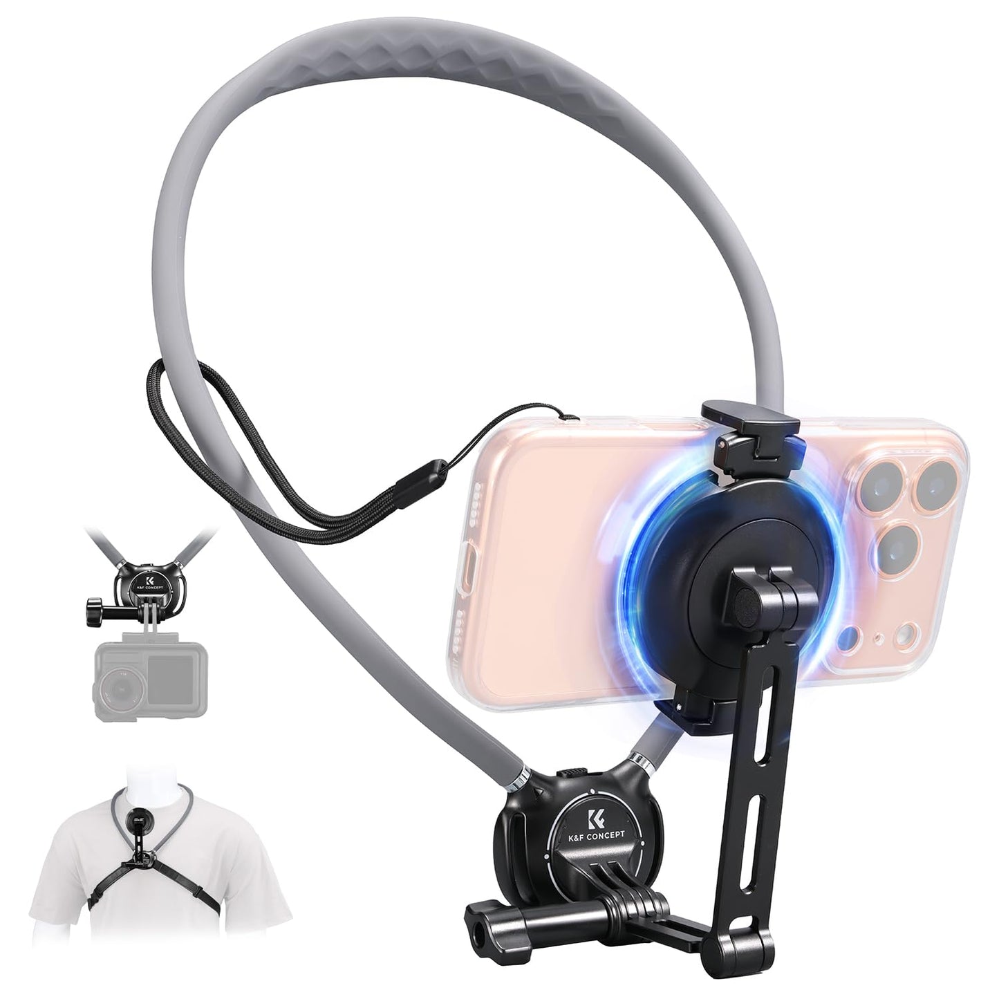 K&F CONCEPT 2-in-1 Magnetic & Clip-on Neck Phone Holder