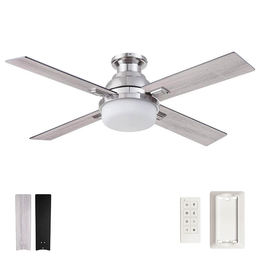 Prominence Home Kyrra, 52 Inch Contemporary Indoor Semi Flush Mount LED Ceiling Fan with Light, Remote Control, Dual Finish Blades, Reversible Motor