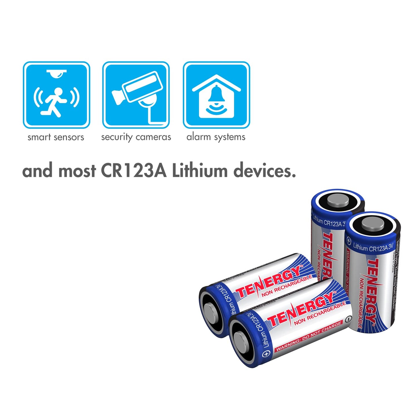 Tenergy 3V CR123A Lithium Battery, High Performance CR123A Cell Batteries PTC Protected for Smart Sensors 4 Pack (Non-Rechargeable)