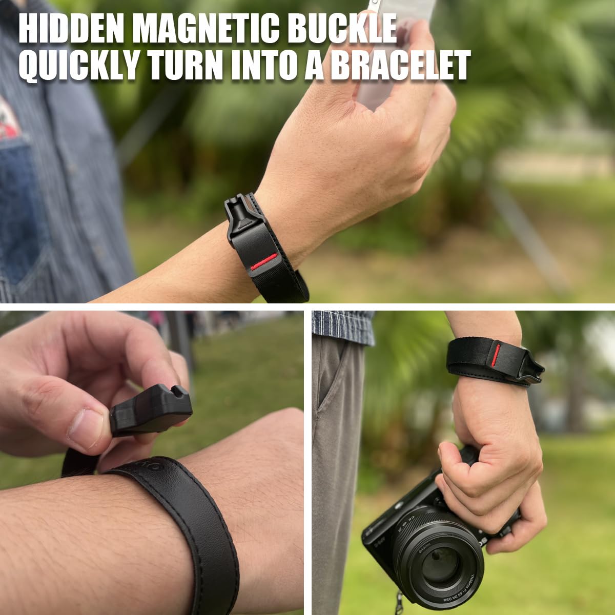 FEFUE Magnetic Buckle Hand Strap [Phone Wrist Strap] Designed for Camera Strap and Phone Strap (Black)