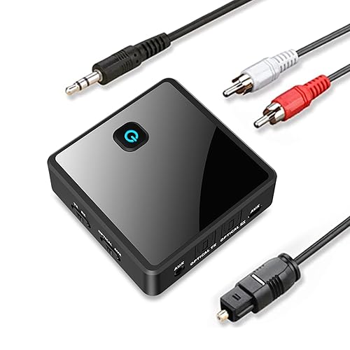 Isobel Bluetooth 5.0 Transmitter Receiver (Optical, 3.5mm AUX, RCA), Low Latency Wireless Audio Adapter Bluetooth AUX Adapter for TV PC Car/Home