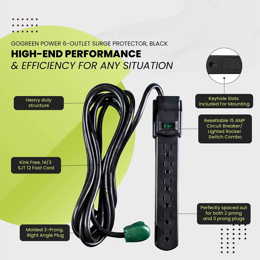 GoGreen Power GG-16103M-12BK-2 Outlet Surge Protector, Pack of 2, Black