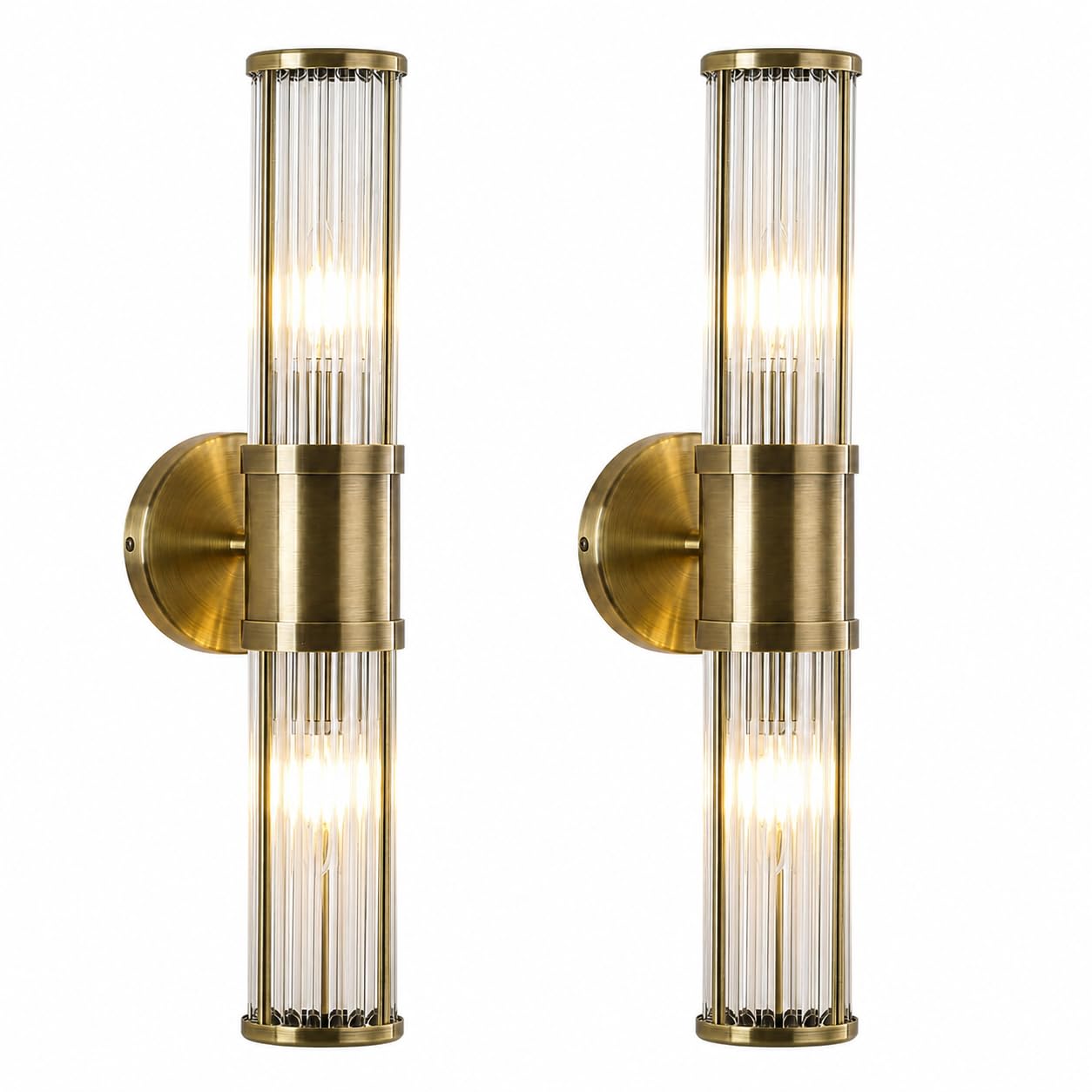 JOOSENLUX Bathroom Vanity Lights Set of 2, Antique Bronze Wall Sconces with Clear Glass Rods, E12 Base Lights for Mirror Powder Room