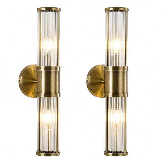 JOOSENLUX Bathroom Vanity Lights Set of 2, Antique Bronze Wall Sconces with Clear Glass Rods, E12 Base Lights for Mirror Powder Room