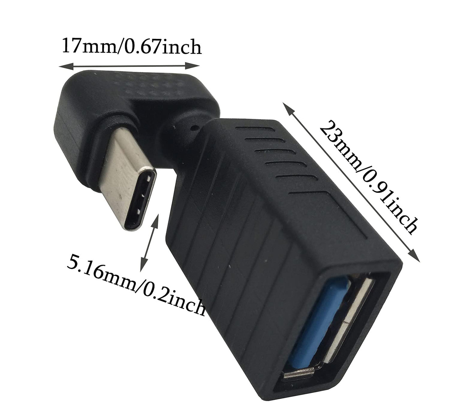 Traovien USB C 180 Degree Adapter (2-Pack), U Shape USB C to USB 3.0 A Male to Female Adapter Convertor Extension for Laptop, Tablet, Mobile Phone