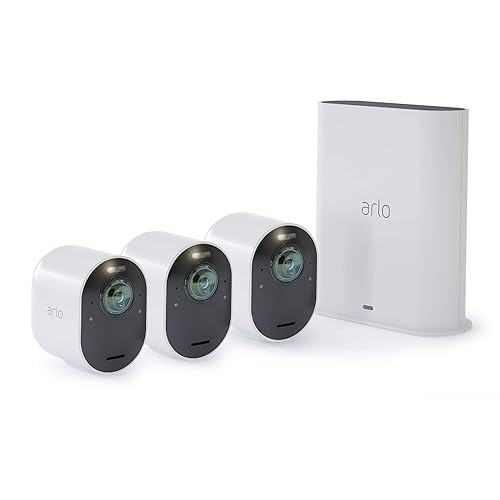 Arlo Ultra - 4K UHD Wire-Free Security 3 Camera System | Indoor/Outdoor with Color Night Vision, 180° View, 2-Way Audio, Spotlight, Siren | Compatible