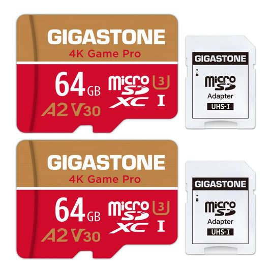 ?for Switch 1 Only? GIGASTONE 64GB Micro SD Card 2-Pack, 4K Game Pro, MicroSDXC Memory Card for Gaming Console, UHD Video, up to 95/35MB/s, UHS-I U3