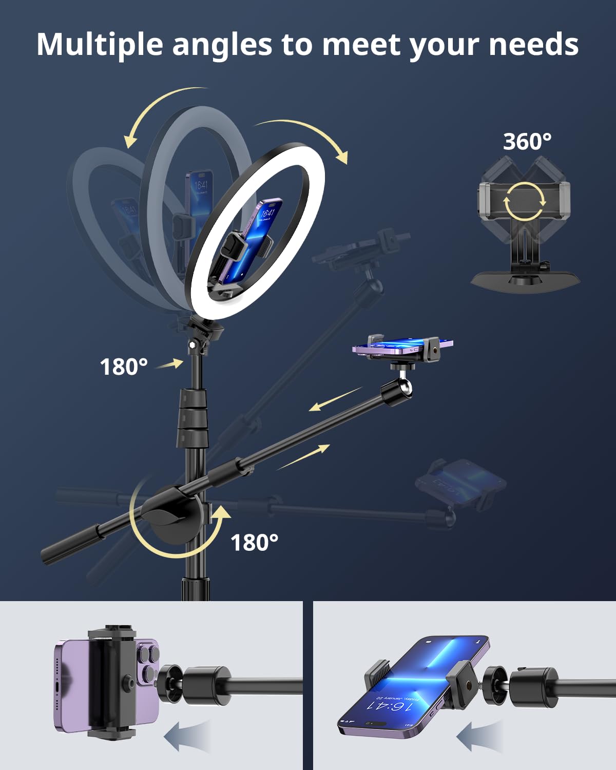 UBeesize 12" Ring Light with Overhead Phone Mount, Selfie Light with Stand,62" Tripod for iPhone with Light and Phone Holder for Video
