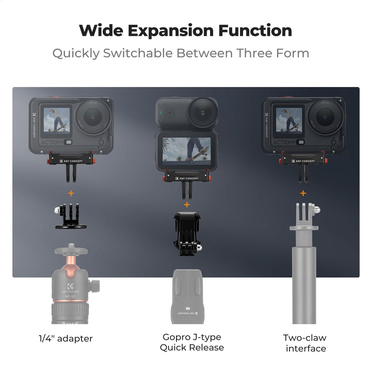 K&F CONCEPT 2 Pack Magnetic Adapter Mount for DJI Osmo Nano/Osmo Action 6, Quick Release Extension Base Bracket with 1/4" Adapter/Quick-Release Buckle