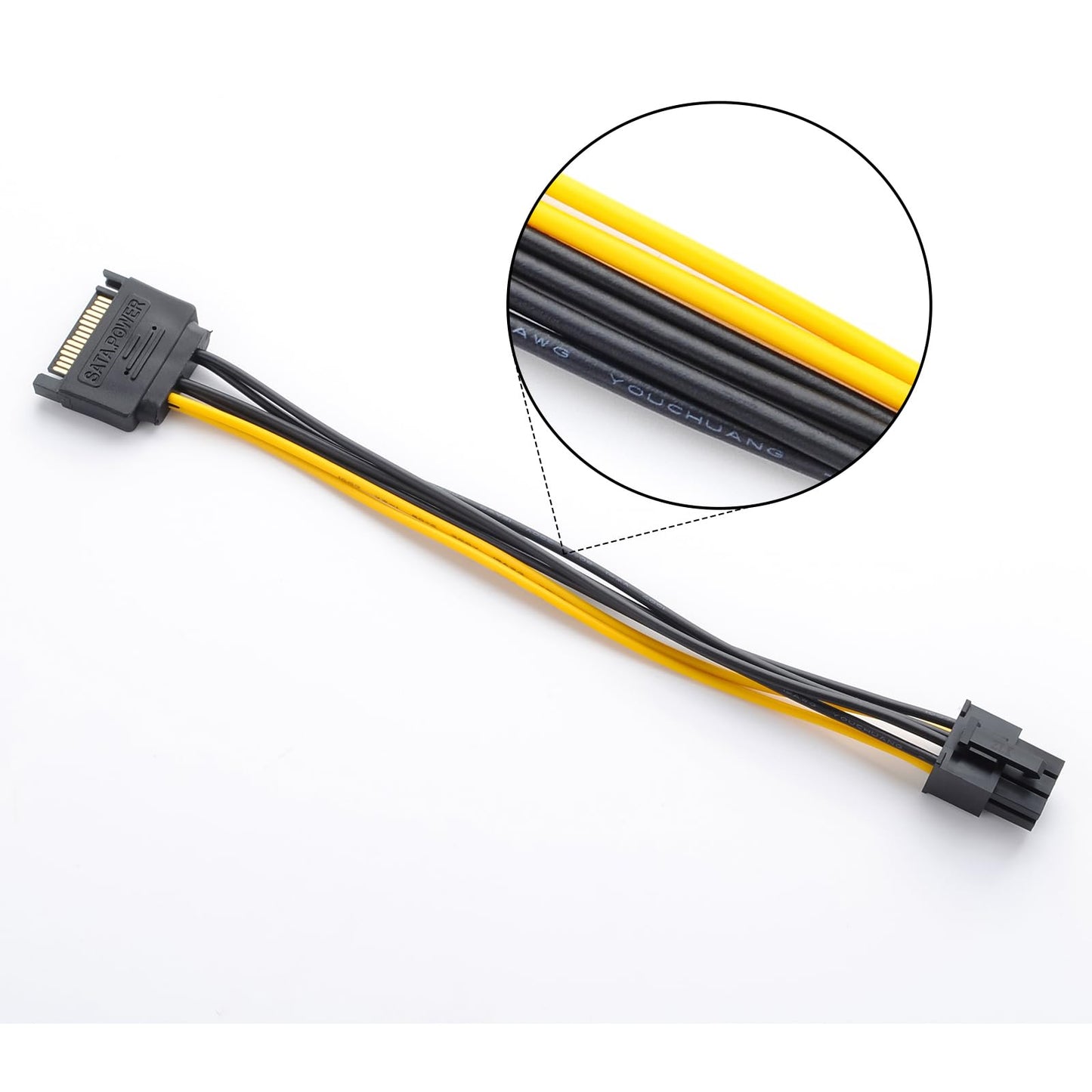 15Pin SATA to 6 Pin PCI-Express Video Card Power Adapter Cable, Cable Length 20cm/8inch, 2 Pack