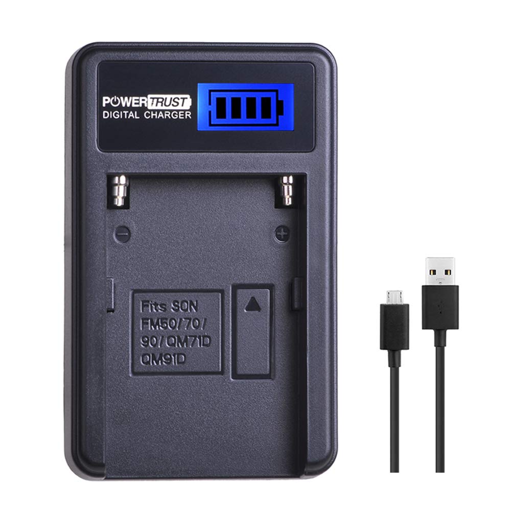 PowerTrust 2 Pack NP-FM50 Batteries and LCD USB Charger for Sony NP-FM51, NP-FM30,CCD-TRV126 CCD-TRV128 CCD-TRV138 and Sony M Type NP-FM50 Equivalent