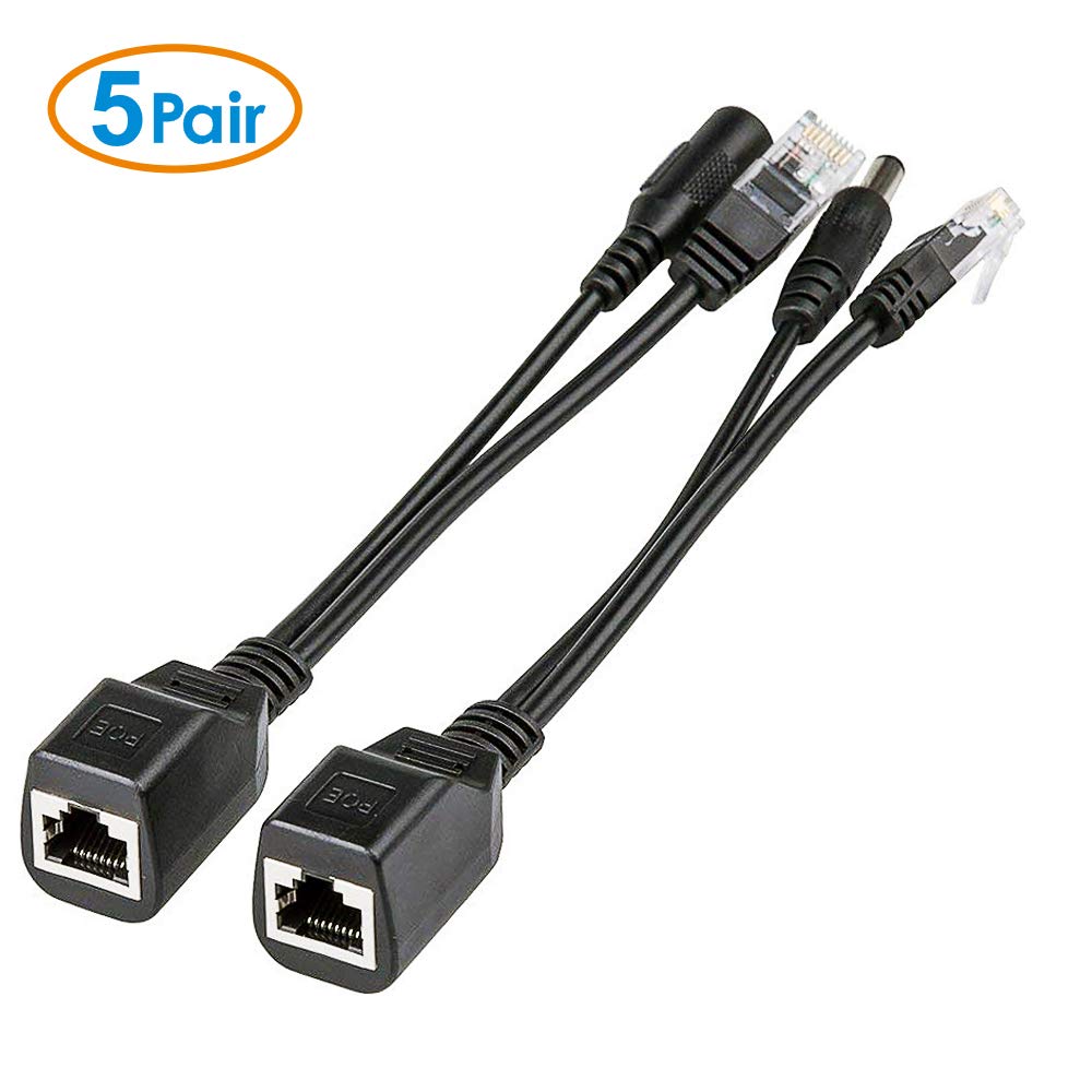 iCreatin Passive PoE Injector and PoE Splitter Cable Kit with 2.1x 5.5mm DC Barrel Jack (5-Pack)