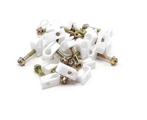 Stanz (TM) Flex Single Coaxial Cable Clips, Cat6, Electrical Wire Cable Clip, 1/4 in (6 mm) Screw Clip and Fastener, White (100 Pieces per Bag)