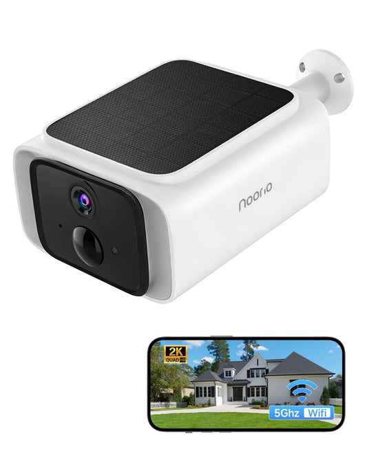Noorio 2K Solar Security Cameras Wireless Outdoor, 2.4/5G WiFi Camera for Home Security with Fix Solar Panel, No Monthly Fee, 2Mins DIY Installation