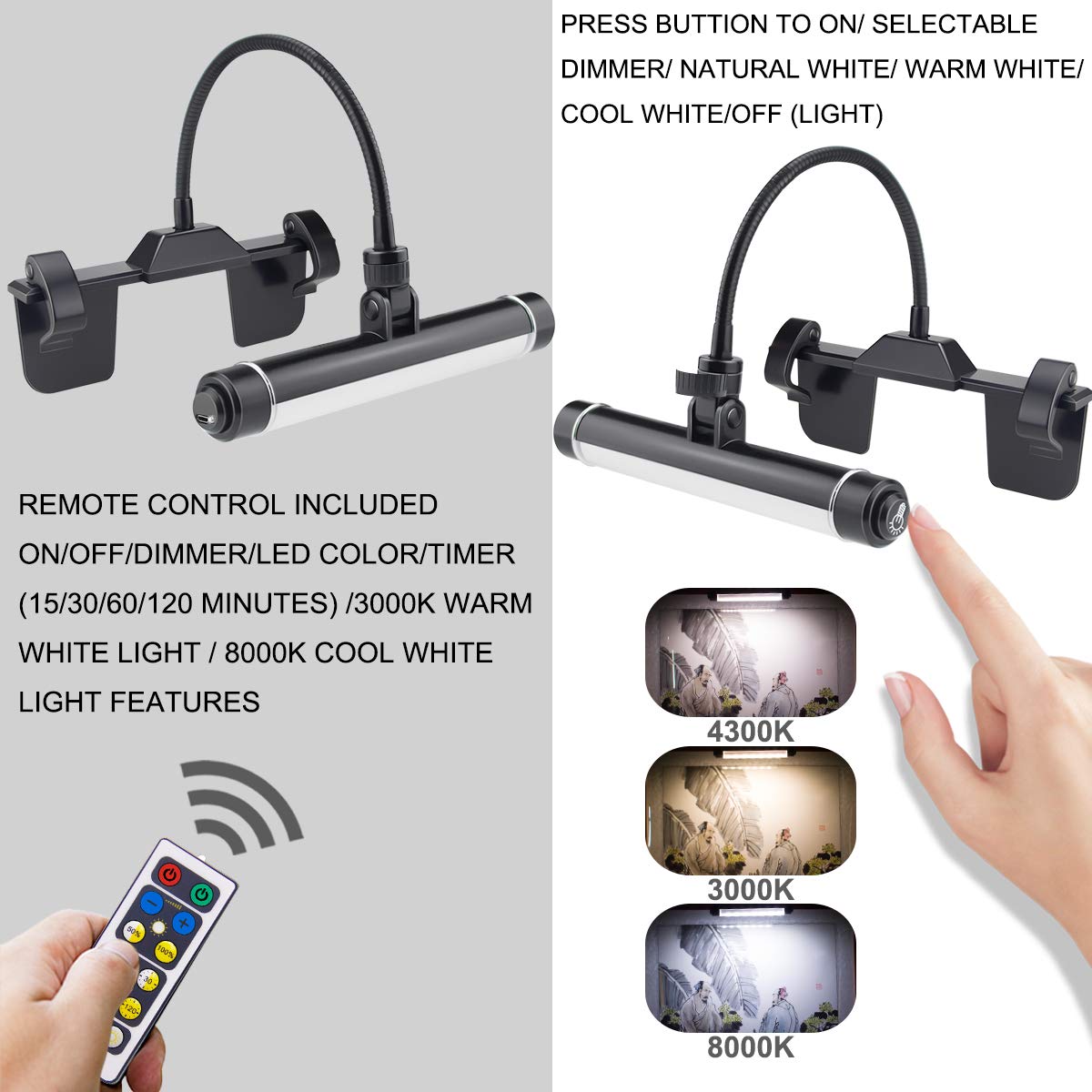 HONWELL Painting Lights Cordless, Dartboard Light with Remote, Rechargeable Picture Light, Picture Frame Lights with 3 Modes 28 LEDs Rotate Head, 360°