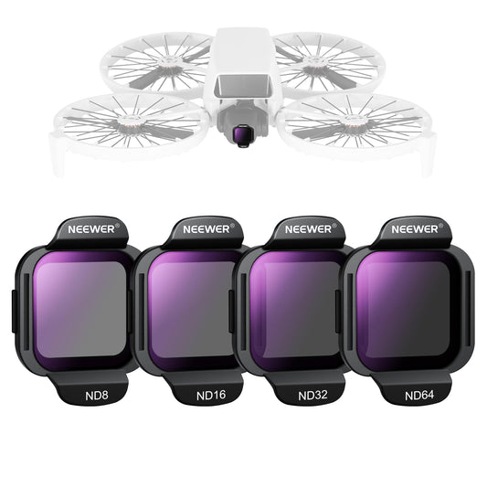 NEEWER ND Filter Set Compatible with DJI Flip Drone (4 Pack), ND8 ND16 ND32 ND64 Snap On Multicoated HD Optical Glass Neutral Density Lens Filter