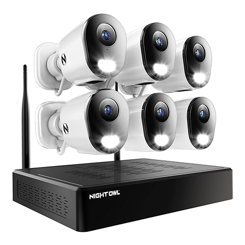 Night Owl 10 Channel Bluetooth Video Home Security Camera System with (6) Plug-in Wi-Fi 2K HD Indoor/Outdoor Spotlight Cameras with 2-Way Audio