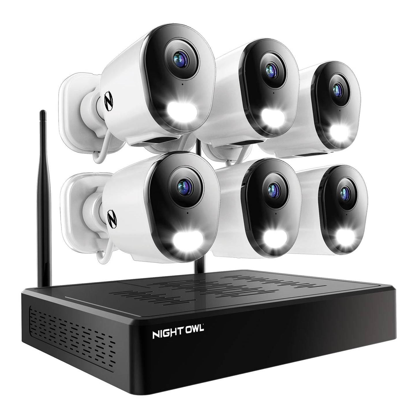 Night Owl 10 Channel Bluetooth Video Home Security Camera System with (6) Plug-in Wi-Fi 2K HD Indoor/Outdoor Spotlight Cameras with 2-Way Audio