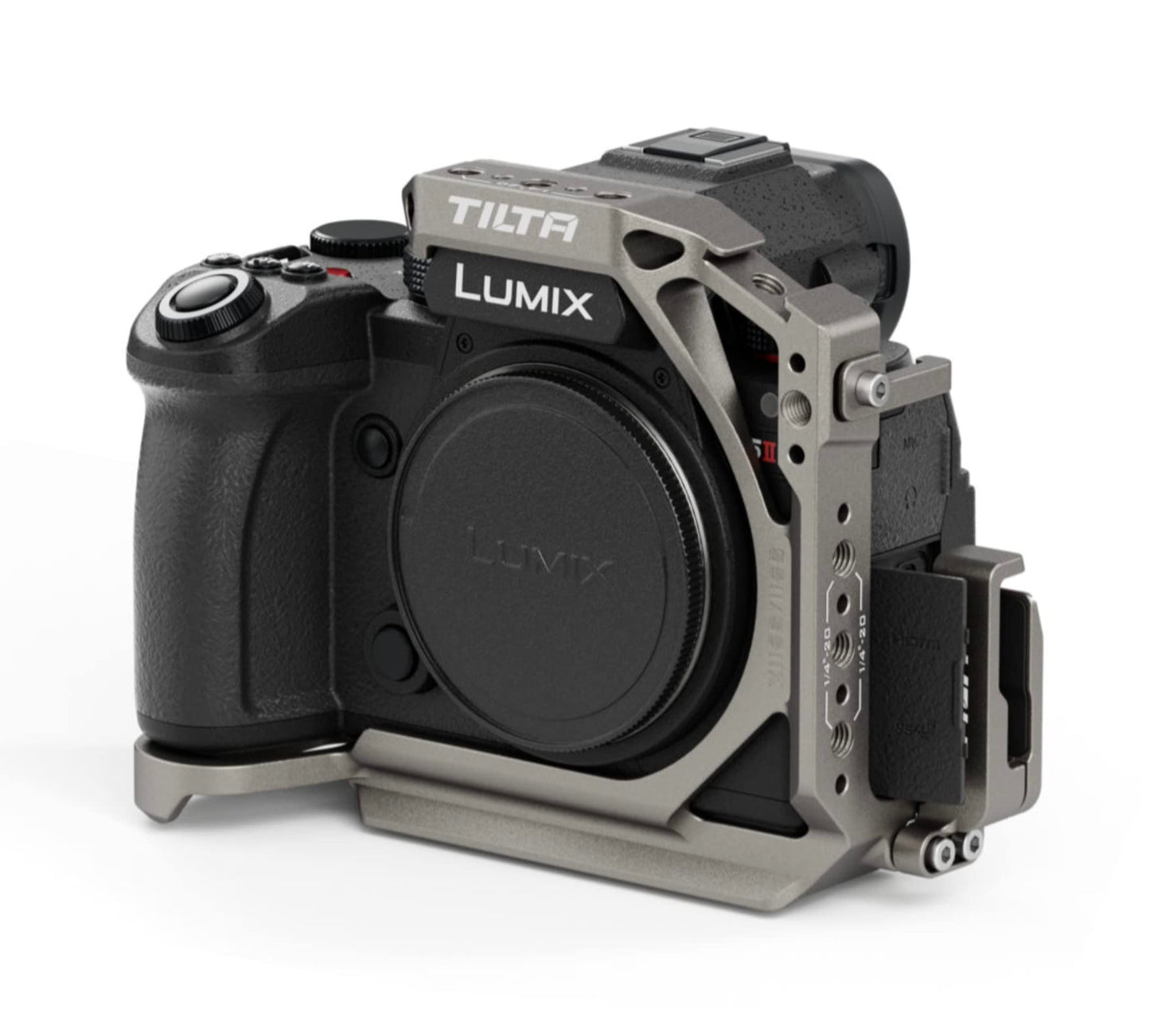 Tilta Half Camera Cage Compatible with Panasonic S5 II/IIX/G8 II - Titanium Gray | Mount Accessories via NATO Rail, Rosette, Cold Shoe,1/4"-20 Threads