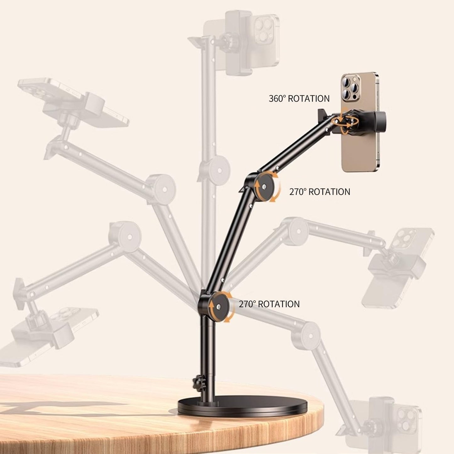 GOAKICHGO Heavy Duty Aluminum Overhead Phone Mount for Video Recording, Adjustable iPhone Tripod for Overhead Shots, Desk Phone Camera Stand