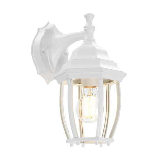 LIT-PaTH Outdoor Wall Lantern, Wall Sconce as Porch Lighting Fixture with E26 Medium Base Max 60W, Aluminum Housing with Glass Shade, Matte White