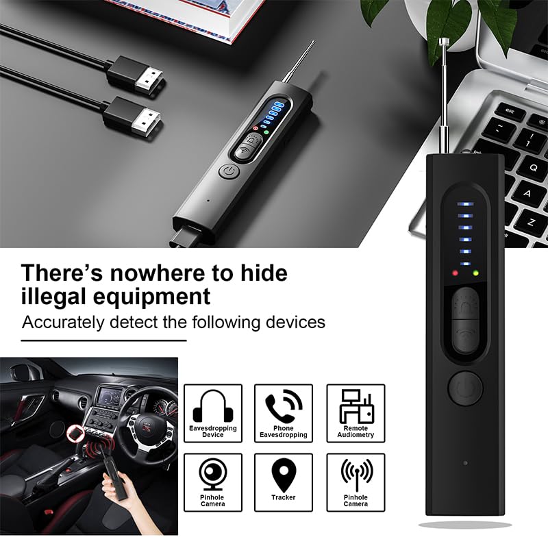 OVWE Hidden Camera Detectors,Spy Camera Detector,Hidden Bug and GPS Tracker Finder, Privacy Protector, 5 Levels Sensitivity 4 Modes, 25H Working Time