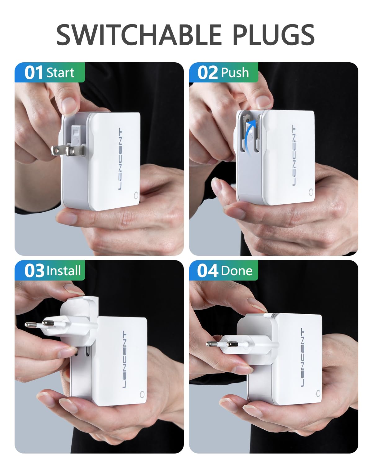 LENCENT Multiple USB Wall Charger, [22W/4.4A] 4 Port USB Travel Power Adapter, All in One Worldwide Cell Phone Charger With UK US EU European