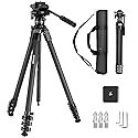 NEEWER 60.4" Travel Tripod Carbon Fiber with Detachable Damped Fluid Head, Lightweight Video Camera Stand with Metal Quick Flip Buckle, Arca Type QR