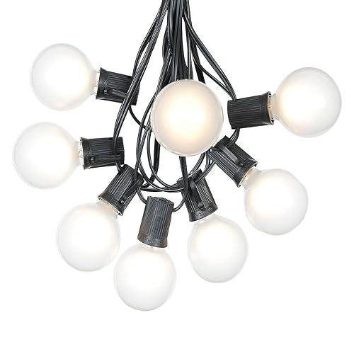 G50 Patio String Lights with 125 Frosted Globe Bulbs - Outdoor String Lights - Market Bistro Café Hanging String Lights - Patio Garden Umbrella Globe