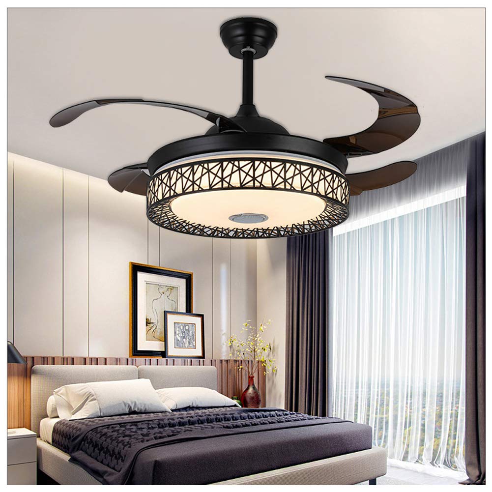 KPIBEST Retractable Ceiling Fan with Lights and 7 Colorful Dimmable, 42 Inch Modern Bluetooth Black Chandelier with Ceiling Fans and Remote Control 3