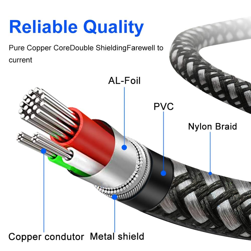 Yeung Qee 2RCA Male to 2RCA Female Extension Cable 1.5 ft, 2 RCA Extension Cable Nylon Braid 2 RCA Male to 2 RCA Female Stereo Audio Extension Cord
