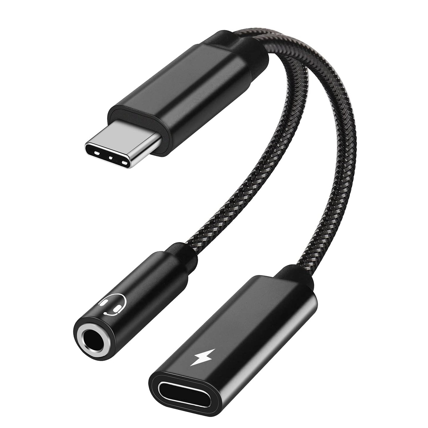 2 in 1 USB C to 3.5mm Headphone and Charger Adapter, USB C to AUX Mic Jack with PD 60W Fast Charging for Stereo, Earphones, Compatible with iPhone