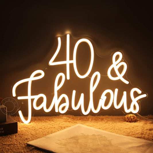 SYLHOME LED Neon Light Sign 40 & Fabulous Cheers To Forty Years Old Birthday Party Wall Decor Sign Bedroom Living Room Sign Backdrop Happy 40th