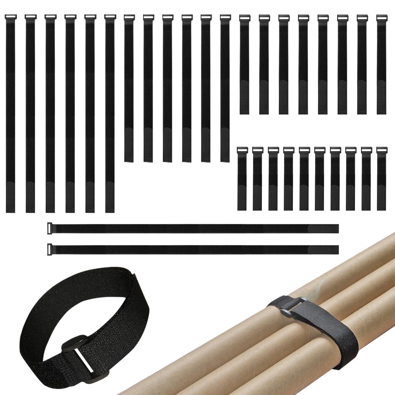 UONIKA 32 pcs 1-inch-wide Hook and Loop Cable Straps, 8"-12"-18"-24"-36" Adjustable Fastening Straps, Fixing and Organizing Cable Ties Set
