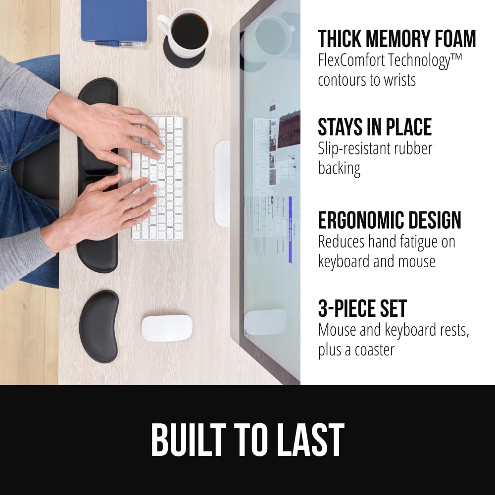 GORILLA GRIP Silky Memory Foam Keyboard Wrist Rest for Computer and Mouse, Ergonomic Typing Support Pad, Desk Office Supplies, Gaming Accessories