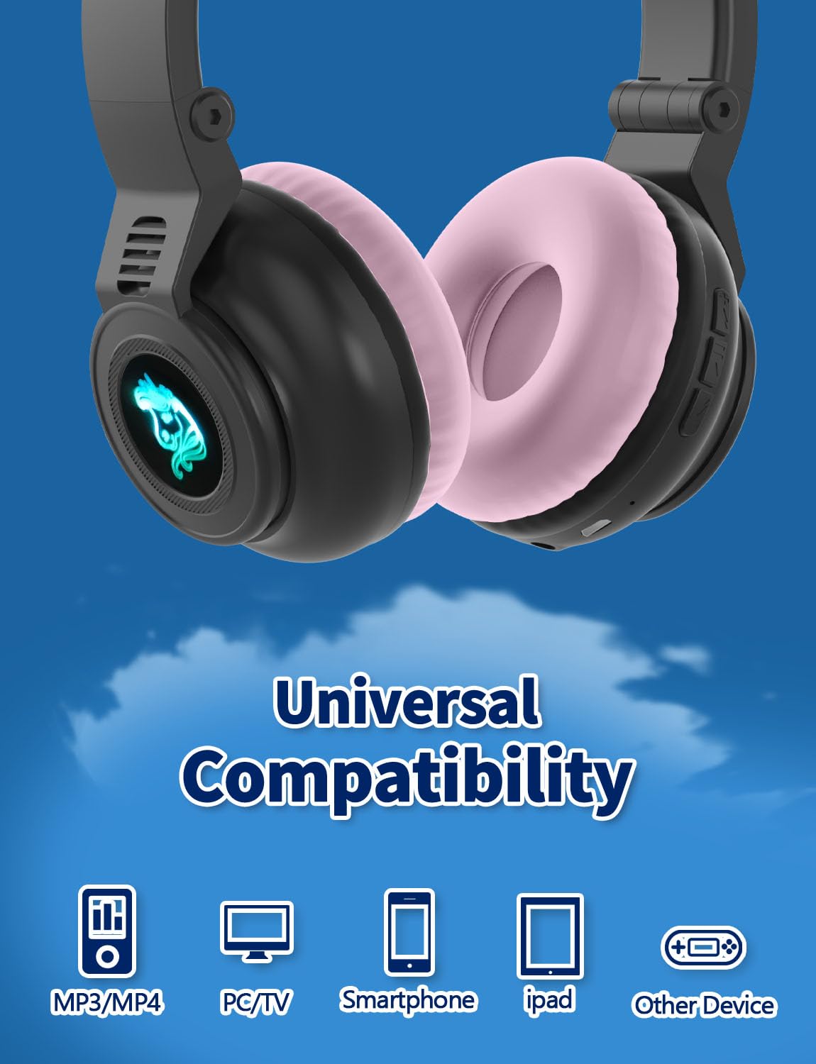 YUSONIC Unicorn Kids Headphones for Girls, Unicorn Bluetooth Headphones Foldable for Girls Toddlers Tablet/pad/Amazon fire,Light Up Kids Wireless…