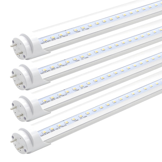 KALINA 2FT LED Tube Lights, 8W (25W Fluorescent Bulb Replacement), 5000K Daylight White, Ballast Bypass, Clear Cover, Pack of 4