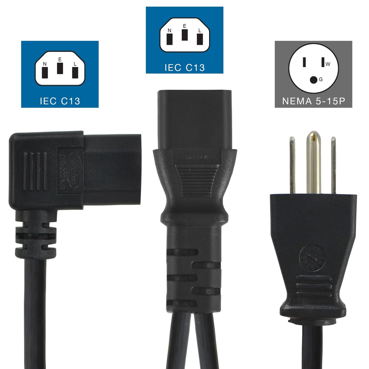 Conntek 6FT+3FT Power Cord Splitter, NEMA 5-15P to Dual IEC C13 (Left-Angle), 10A 125V, AC Power Extension Cable for PDU, UPS, Server, Computer,