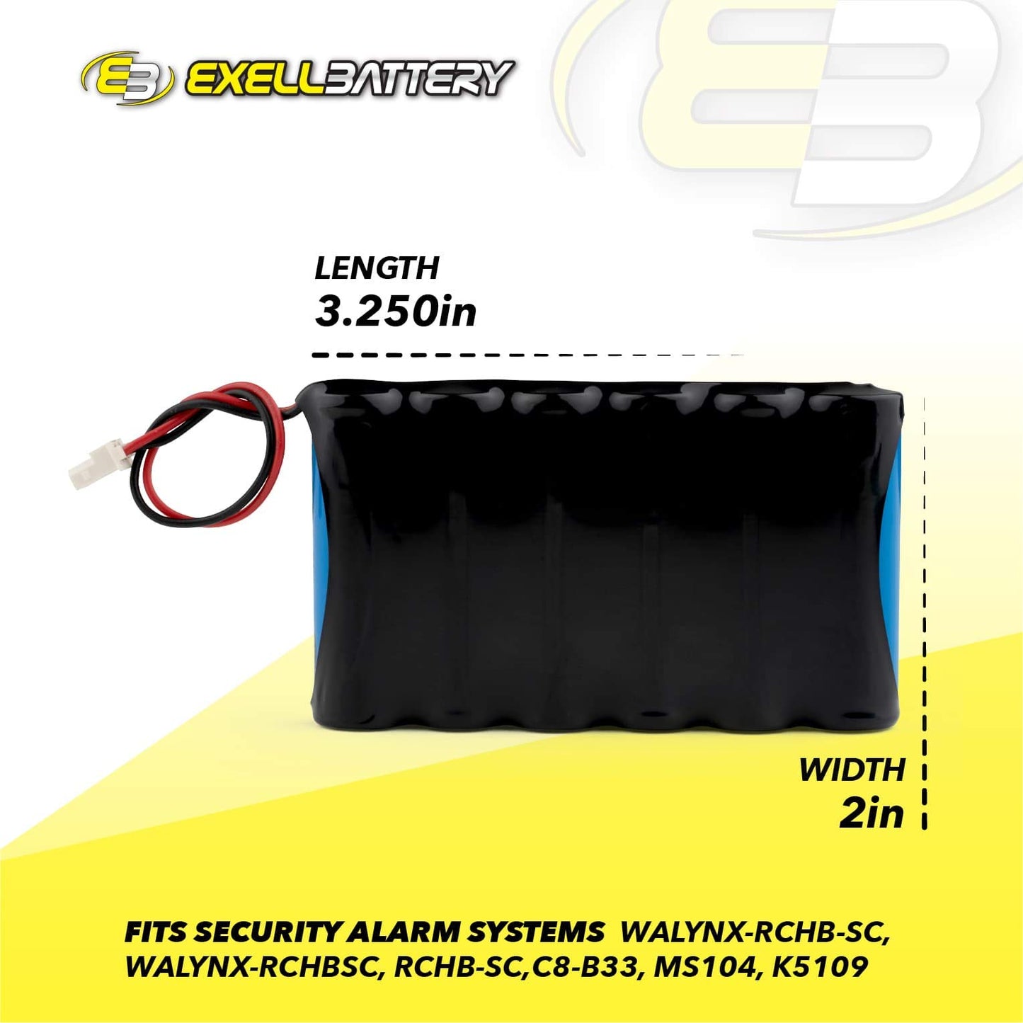 Exell Battery 7.2V 1000mAh NiCD Back-Up Battery for Security Alarm Systems Walynx-RCHBSC, RCHB-SC,C8-B33, MS104, EBC-70, EBC-70-800