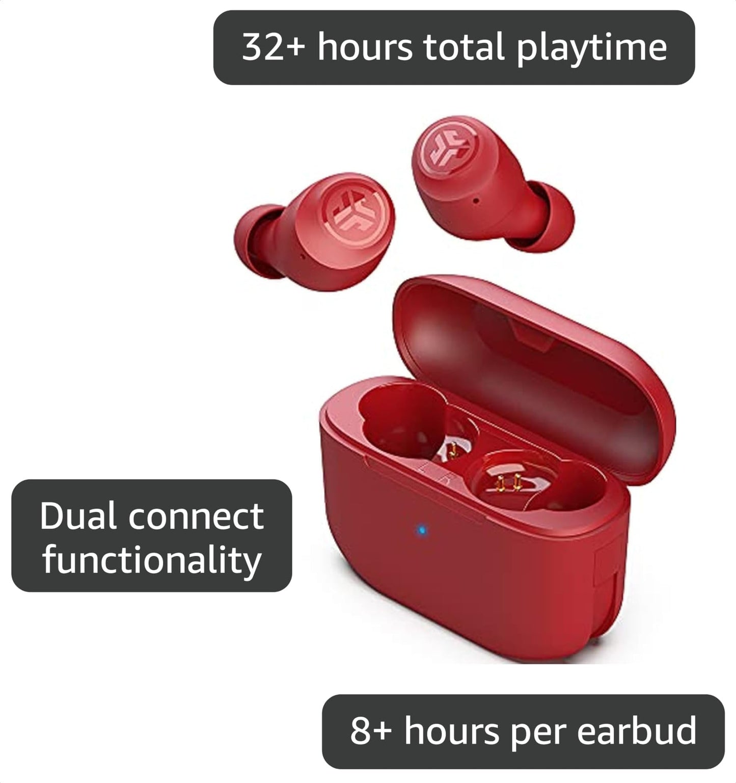 JLab, Go Air Pop, True Wireless Earbuds, Bluetooth 5.1, Dual Connect, IPX4, EQ3 Sound Settings, Rose