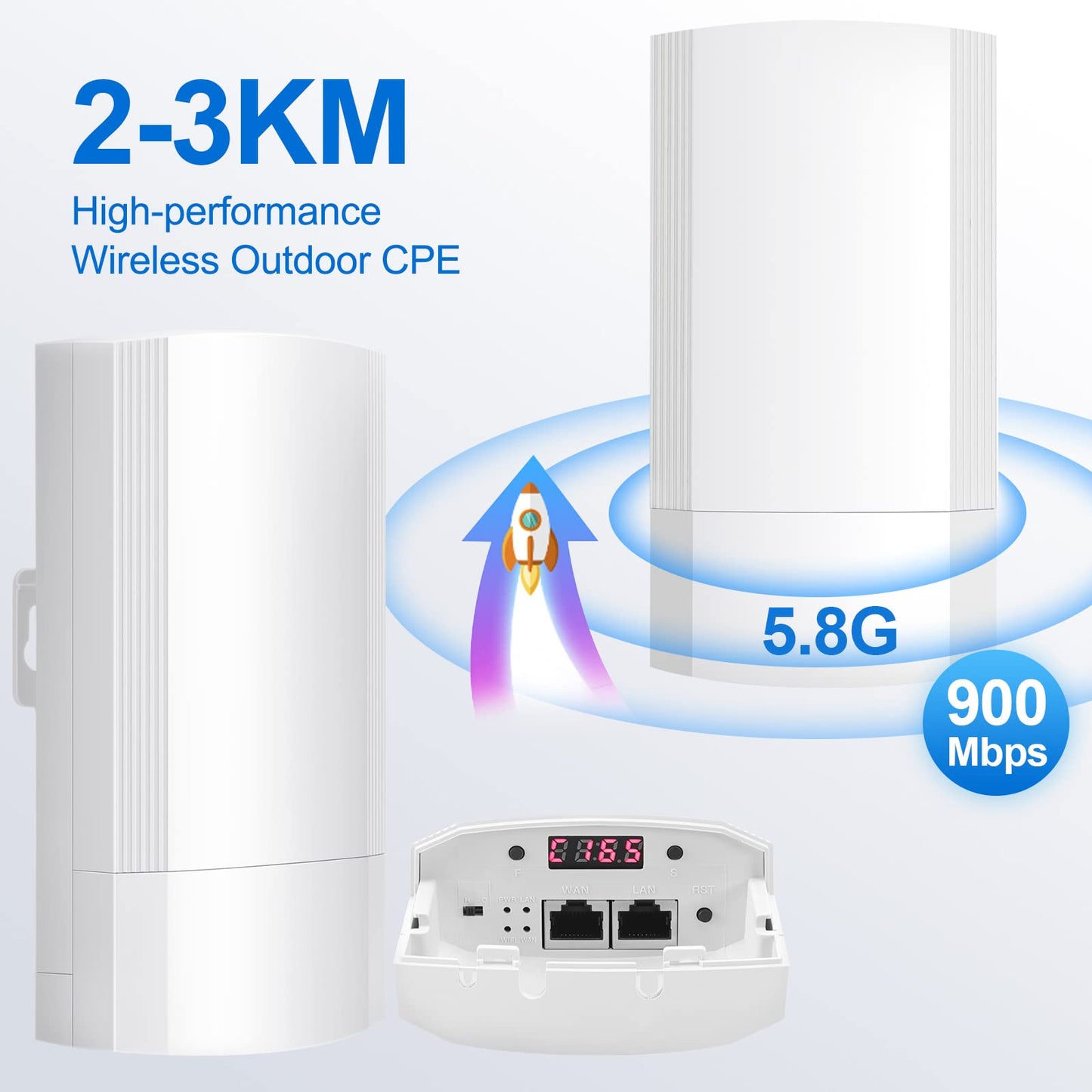 Wireless Bridge Set 900Mpbs 5.8G WiFi Outdoor CPE Point to Point Long Range up to 2-3KM CPE200 with 12dBi High-Gain Antenna?24V PoE Power, IP65