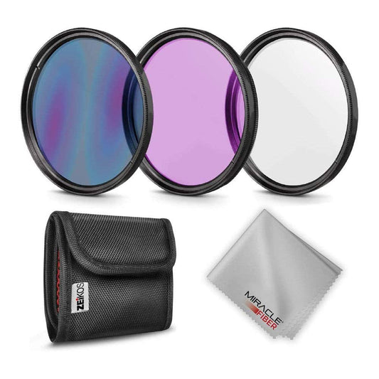 Zeikos 72mm Multi-Coated UV, CPL, FLD Professional Lens Filter Kit, Comes with Miracle Fiber Cloth and Carry Pouch, Accessory Kit for Lenses with a 72