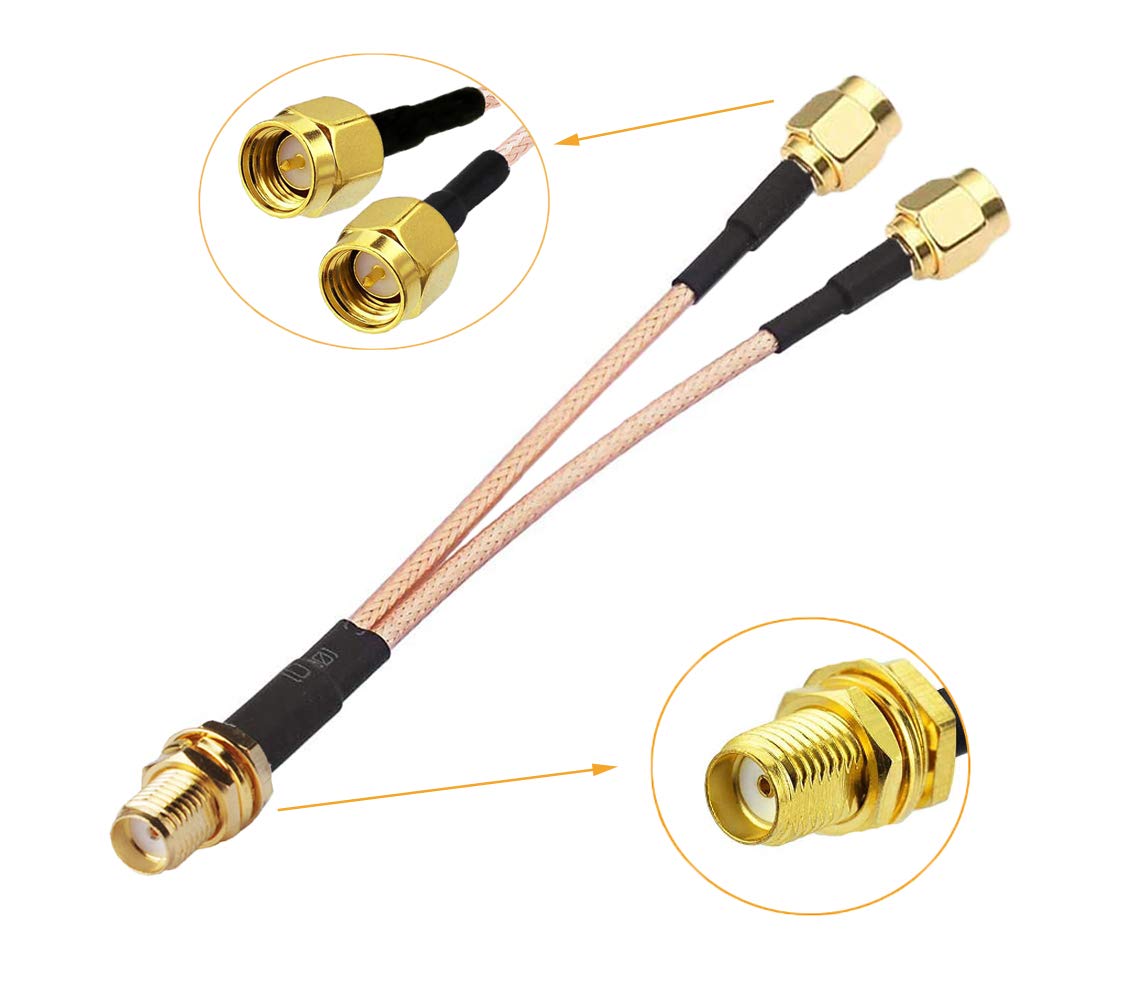 RedYutou SMA Female to Dual SMA Male Cable plitter Combiner SMA Connector 6-inch (15cm) +2pcs SMA Female to TS9 Male Adapter (not Applicable to TV)