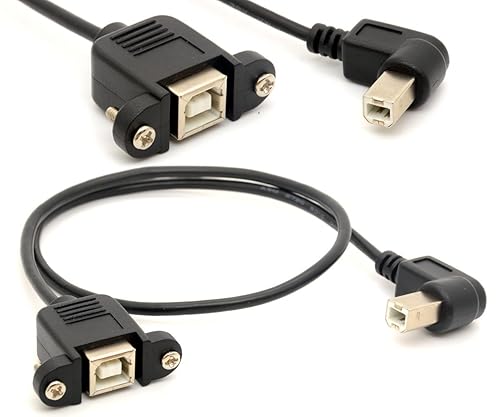 BSHTU Printer Extension Cable USB 2.0 B Adapter Male to Female Connections 90 Degree Socket Right Angled Scanner Cord with Screw Panel Mount 0.5m