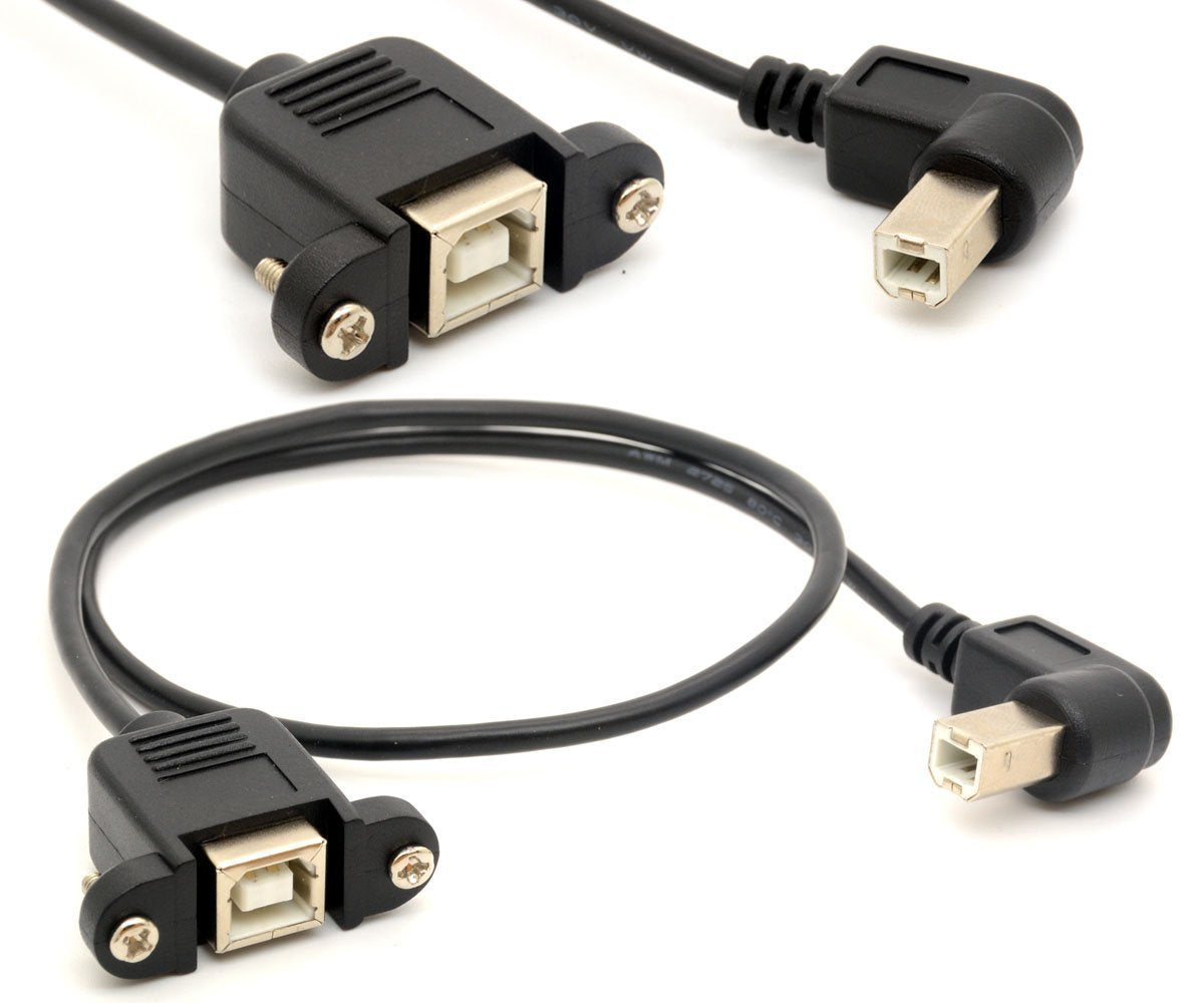 BSHTU Printer Extension Cable USB 2.0 B Adapter Male to Female Connections 90 Degree Socket Right Angled Scanner Cord with Screw Panel Mount 0.5m