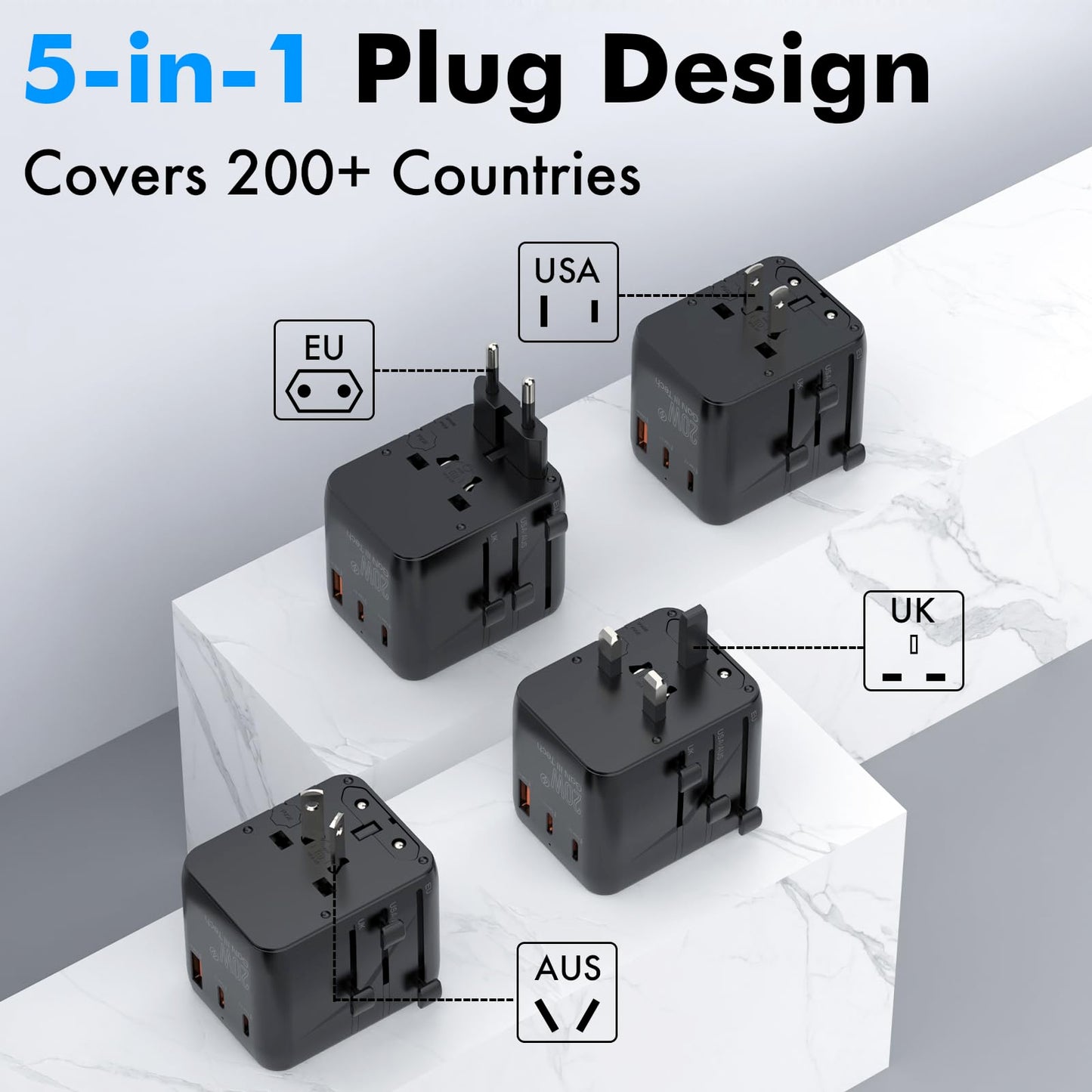 TRAVEL DEPOT Universal Travel Adapter w/USB Ports, GaN All in One Worldwide Plug Adapter, International Power Converter for All Devices, Wall Charger