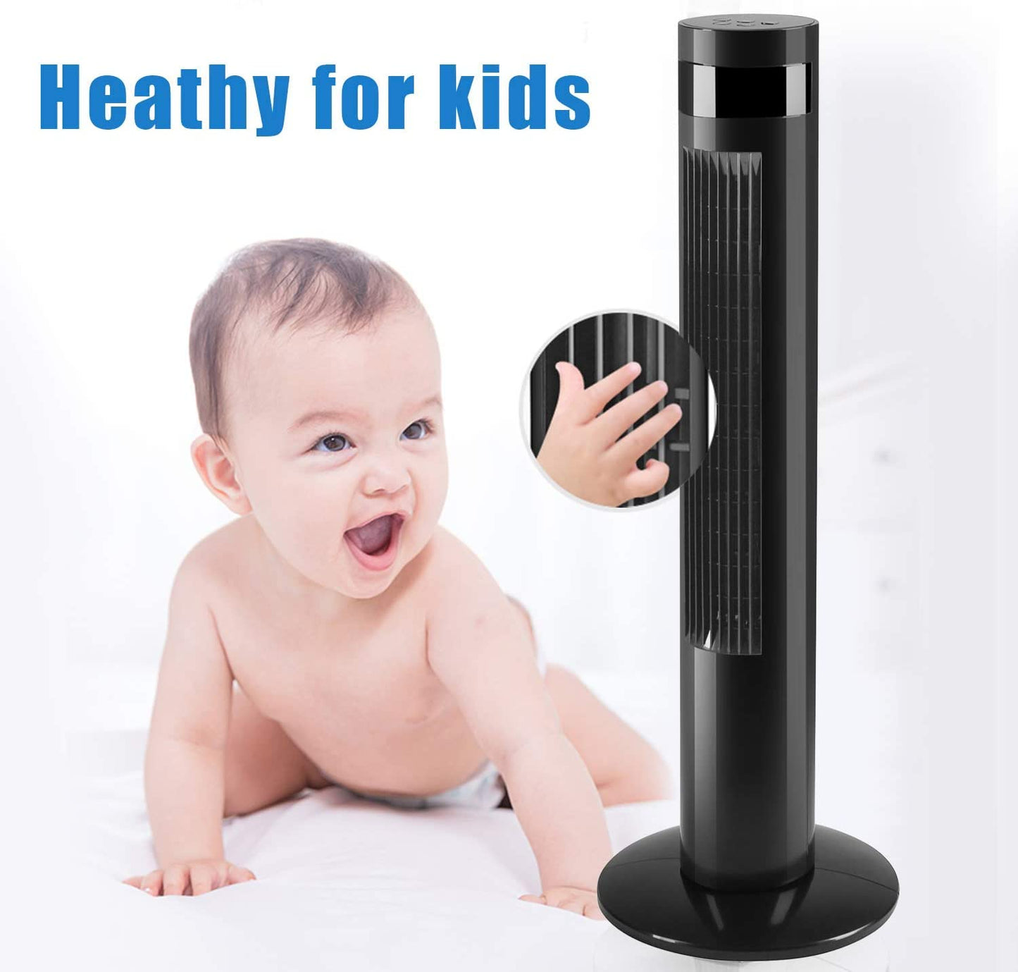 Antarctic Star Tower Fan Portable Electric Oscillating Fan Quiet Cooling Remote Control Standing Bladeless Floor Fans 3 Speeds Wind Modes Timer